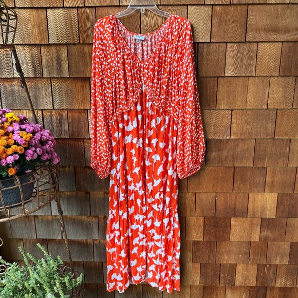 Diane Von Furstenberg DVF for Target V-Neck Ginkgo Cherry Tomato Maxi Dress 1X - Picture 2 of 13